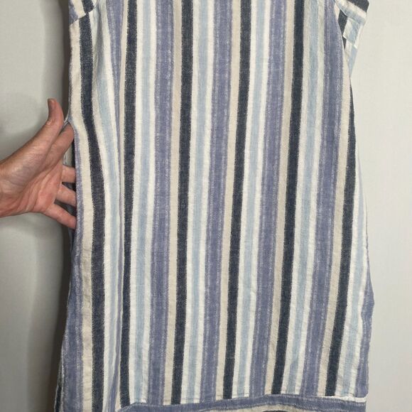 Sharagano Fully Lined Linen Blend Blue White Striped Keyhole Back Dress Size 6 - Picture 3 of 13